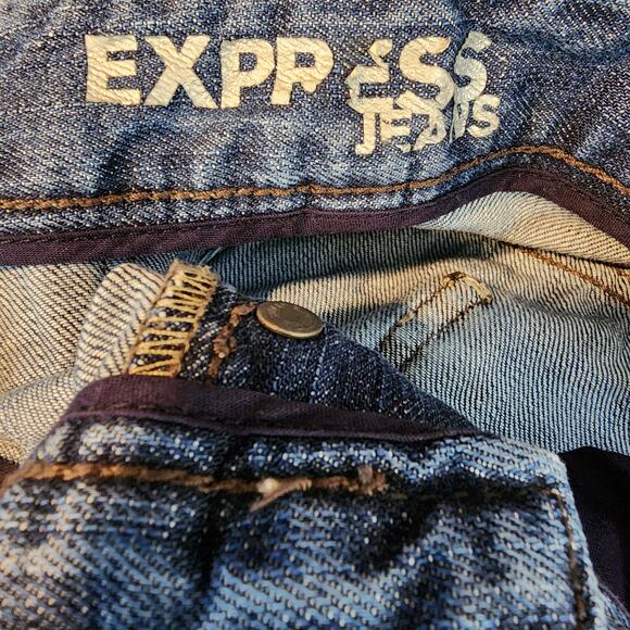 Express Straight Jeans Womens Size 12 34x26 Whiskered Button Fly Steampunk 2009 - Picture 12 of 12